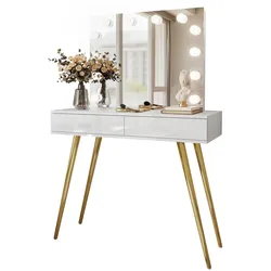 SCHMINKTISCH SIENNA GOLD ELITE mit Spiegel PUSH OPEN