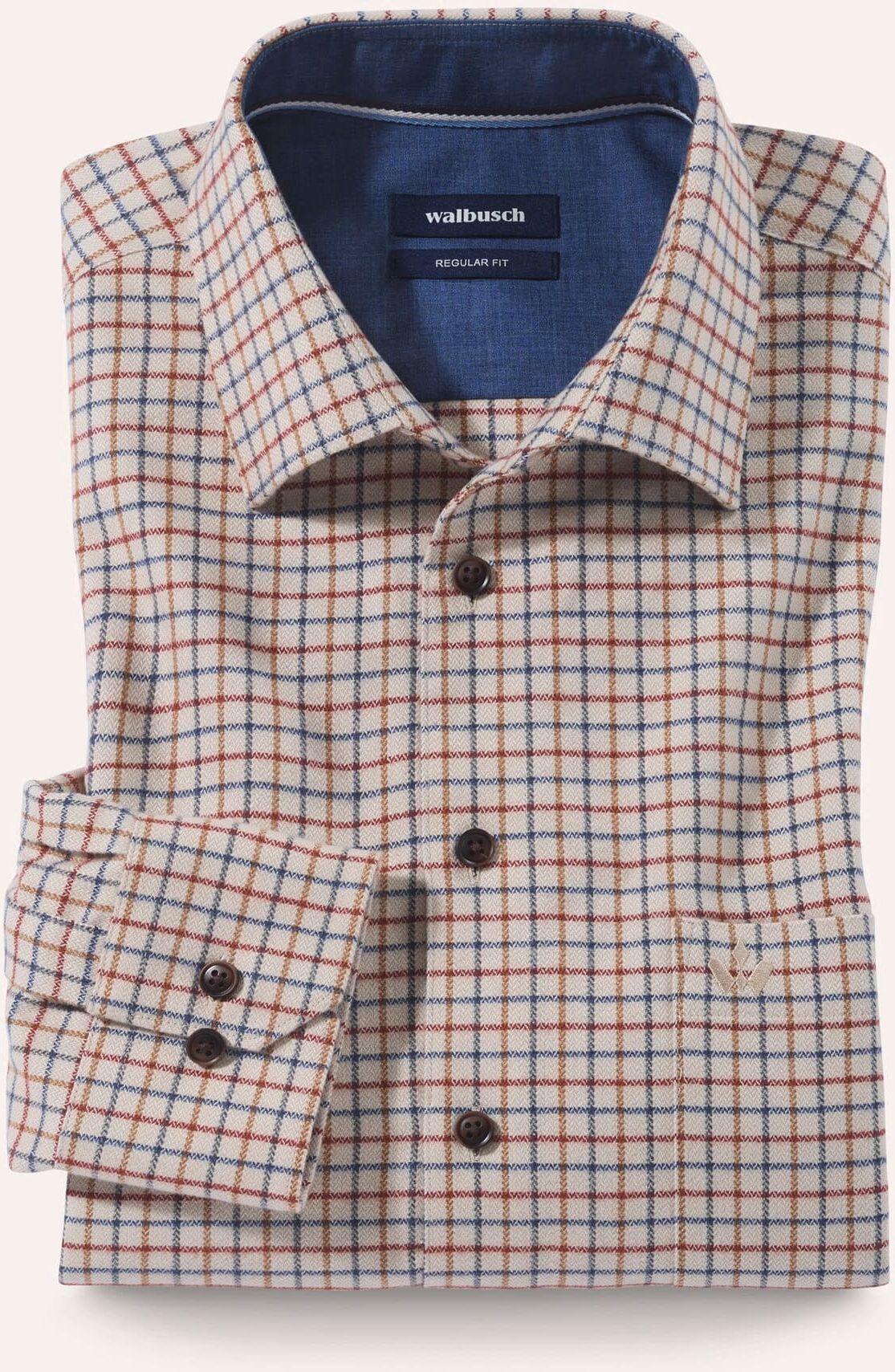 Walbusch Flanell-Hemd mit Relax-Kragen, Regular Fit#noch offen: Größenlauf, Farbe Braun, 39/40, extradickes Sturmtief-Flanell Relax-Kragen ohne Knopf Herren