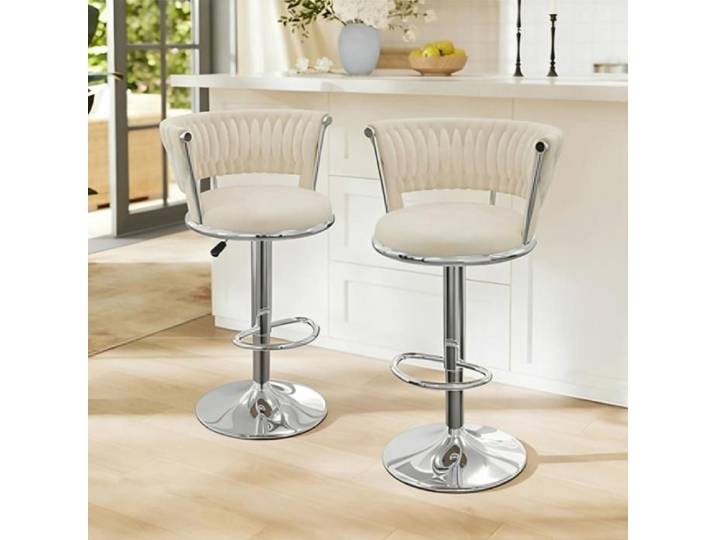 MIPAN.Lot de 2 Tabouret de Bar Réglable - Chaise de Bar Rotation - Chaise Bar Tissu - Chaise Haute Cuisine (Argenté) - Max:120Kg