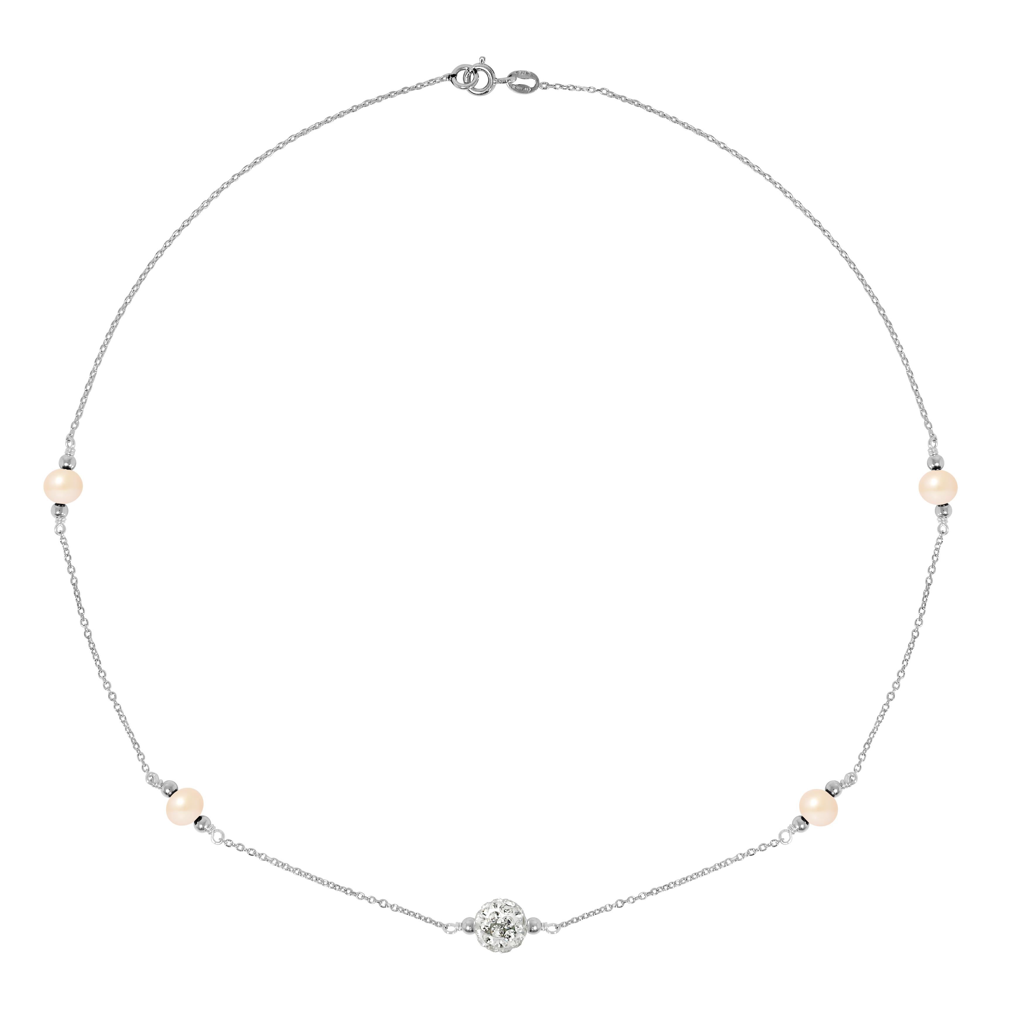 Ketting ketting verse zoetwater cultuur kralen 5-6 mm rozen, kristallen preciosa en zilver 925