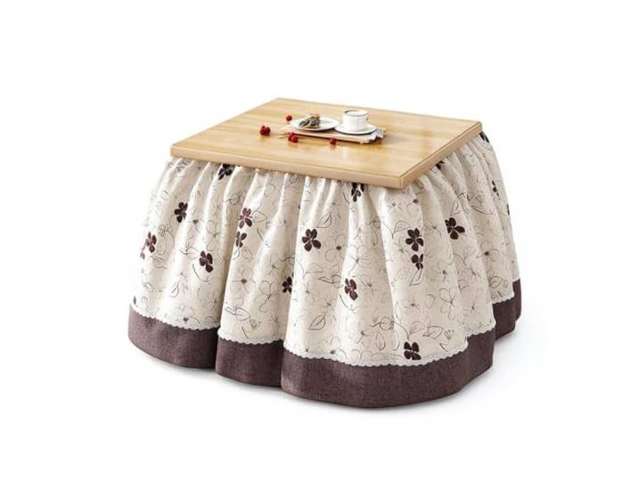 Bambus Kotatsu Couchtisch Klappbar Stabil mit Wendbarer Waschbarer Decke 70cm Tischplatte, Multifunktionales Trockengestell, Platzsparend, Warmer Esstisch for 4 Erwachsene(Natural)