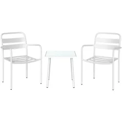 BISTRO-SET 3er Set Galvanisierter-Stahl Gehärtetes-Glas Weiß