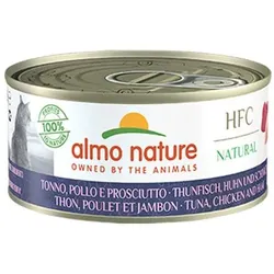 Almo Nature HFC Natural 150g Dose Katzennassfutter Sparpaket 48 x 150 Gramm Thunfisch, Huhn und Schinken