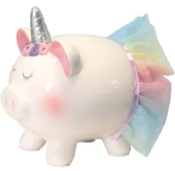 TRENDSHOP Sparschwein Ballerina mit Regenbogen-Rock
