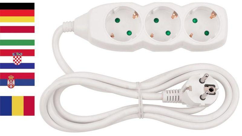 Stekkerdoos Strend Pro DG-803B met 3 aansluitingen en 3,00 m kabel voor HU, RO, SRB en CRO stopcontacten