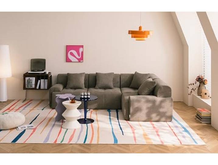 MILYsofa Modulares Ecksofa, 4-Sitzer, Chenille-Bezug Aschbraun, Abnehmbare Kissenbezüge (Aschbraun, 4-Sitzer)