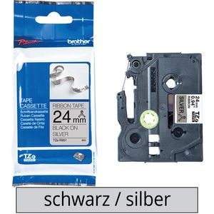 Brother Schriftband TZe-R951, 24mm, Länge 4m schwarz/silber nicht klebendes Textilband