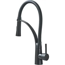 KLARWERK® JANA | Edelstahl flexibel schwenkbare Küchenarmatur Schwarz matt | Mischbatterie hoher Bogen | Wasserhahn Hochdruck 360° 2 Anschlüsse Gastro