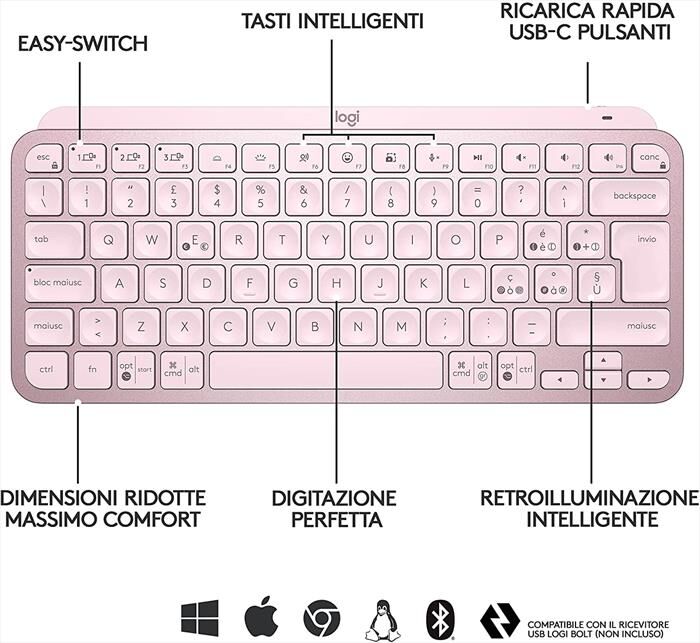 Logitech Mx Keys Mini Minimalist Wireless-rosa