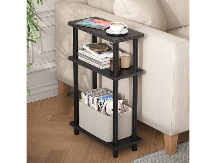 Table d'appoint Noire 3 Niveaux - Table Basse Étroite de Salon Table de Chevet Étroite Idéale pour Salon Chambre et Balcon