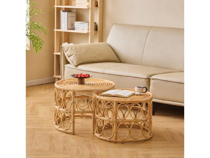 Set de 2 tables basses gigognes en rotin naturel