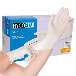 Einmalhandschuhe aus Latex Hygostar Skin weiß M virendicht, gepudert, starke Qualität, 100 Stück/Box