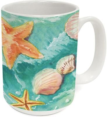 Highland Home Beach Shells 15 oz. Ceramic Mug Manufactured in the USA Dishwasher Microwave Safe
