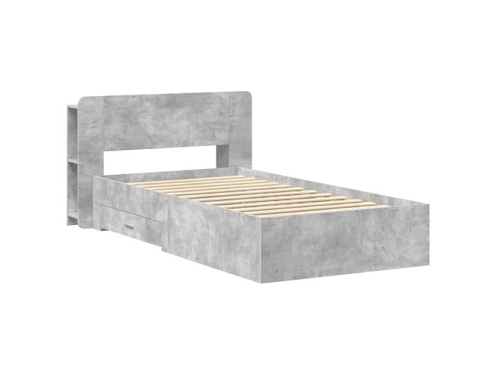 PUGYNBK Bettgestell mit Aufbewahrung, Betongrau, 75 x 190 cm Langlebiges Holz, integrierte Schubladen, vertikale Regale, modernes Design, einfache Montage