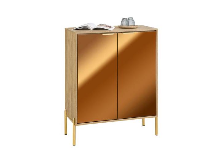 SoBuy Meuble d'Entrée Doré avec Miroir Buffet Commode Élégant à 5 Compartiments Réglables pour Salon Chambre 83x38x100cm