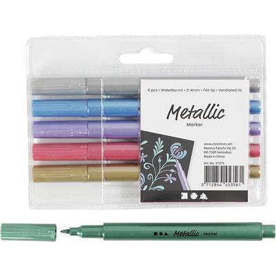 Creativ Company Metallic-Marker, Strichstärke 2-4 mm, Metallic-Farben, 6 Stk