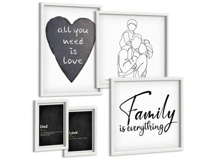 Tulup Bilder SET 5er Set - 50x50 cm & 20x30 cm & 40x60 cm Weißer Rahmen - Definitionen der Liebe in Familienzeichnungen, Kunststoff, Rechteckig, 40x60 cm, Fotografie, Bilder & Rahmen, Bilder