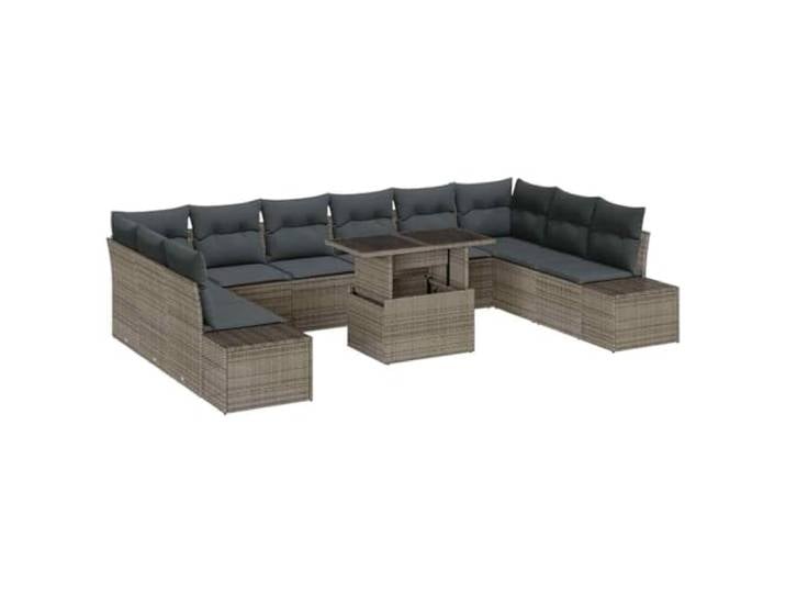 GHVBNMF Garten Lounge Set 11-Tlg Polyrattan Sitzgruppe mit Stauraum Grau Modulare Polstermöbel für Terrasse und Garten mit praktischen Fachböden unter allen Bänken für Kissen und Zubehör.