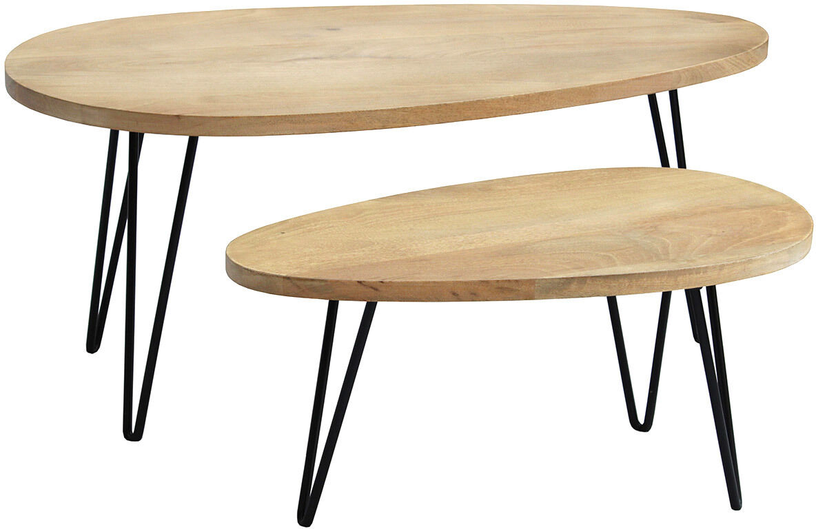 Miliboo Verschachtelte Couchtische aus solidem Mangoholz und Metall (2er-Set) VIBES