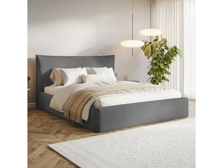 MOTIVENA Leno Bett 120x200 Grau Samt, mit Stauraum, mit Kopfteil, mit Lattenrost, ohne Füße, ohne Matratze, Polsterbett 120x200 mit Bettkasten Grau (Anthrazit)