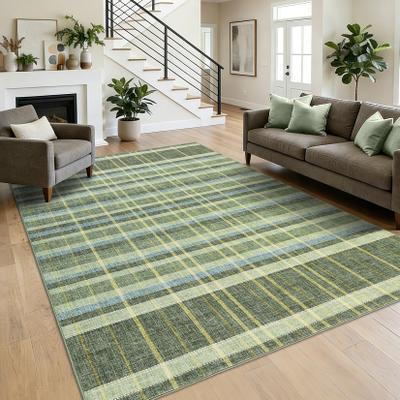 Garvee Classic Plaid Geometric Washable Living Room Rug