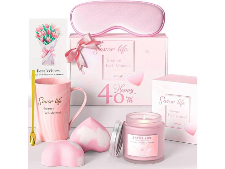 Geschenkset 7-teiliges Set Geburtstag Frau, Pink, Keramik, 8 cm, Dekoration, Kerzen & Kerzenhalter, Duftkerzen