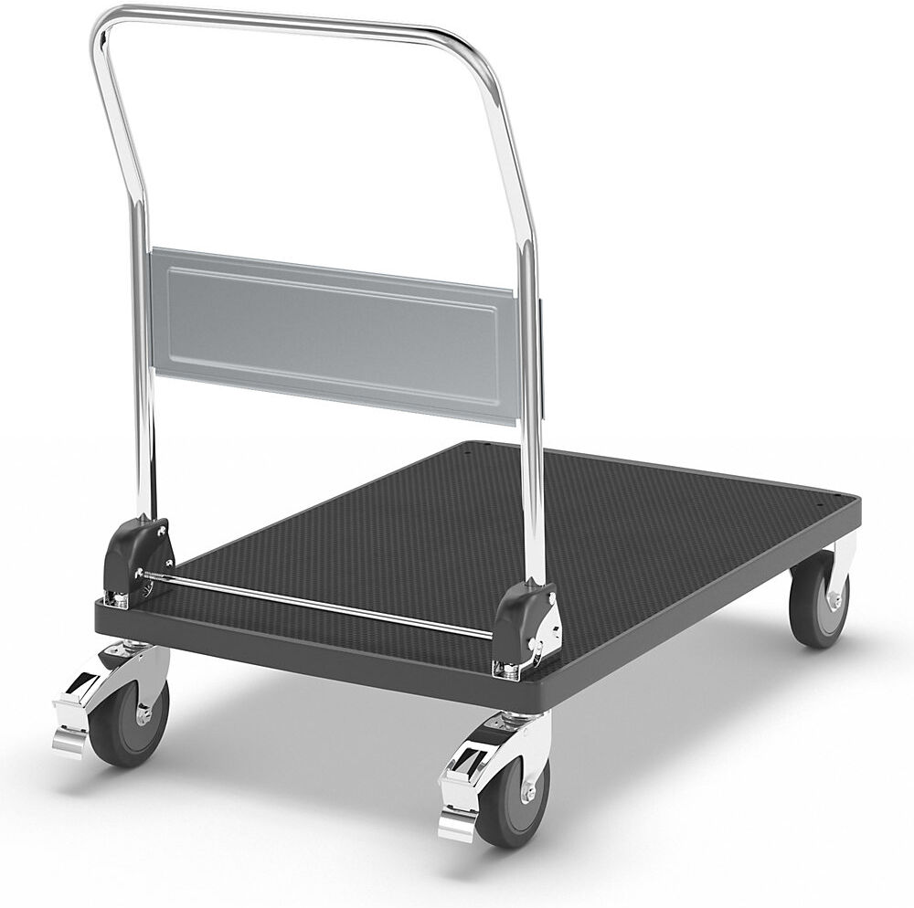 kaiserkraft Kunststoff-Plattformwagen, 1 Schiebebügel, klappbar, Tragfähigkeit 280 kg
