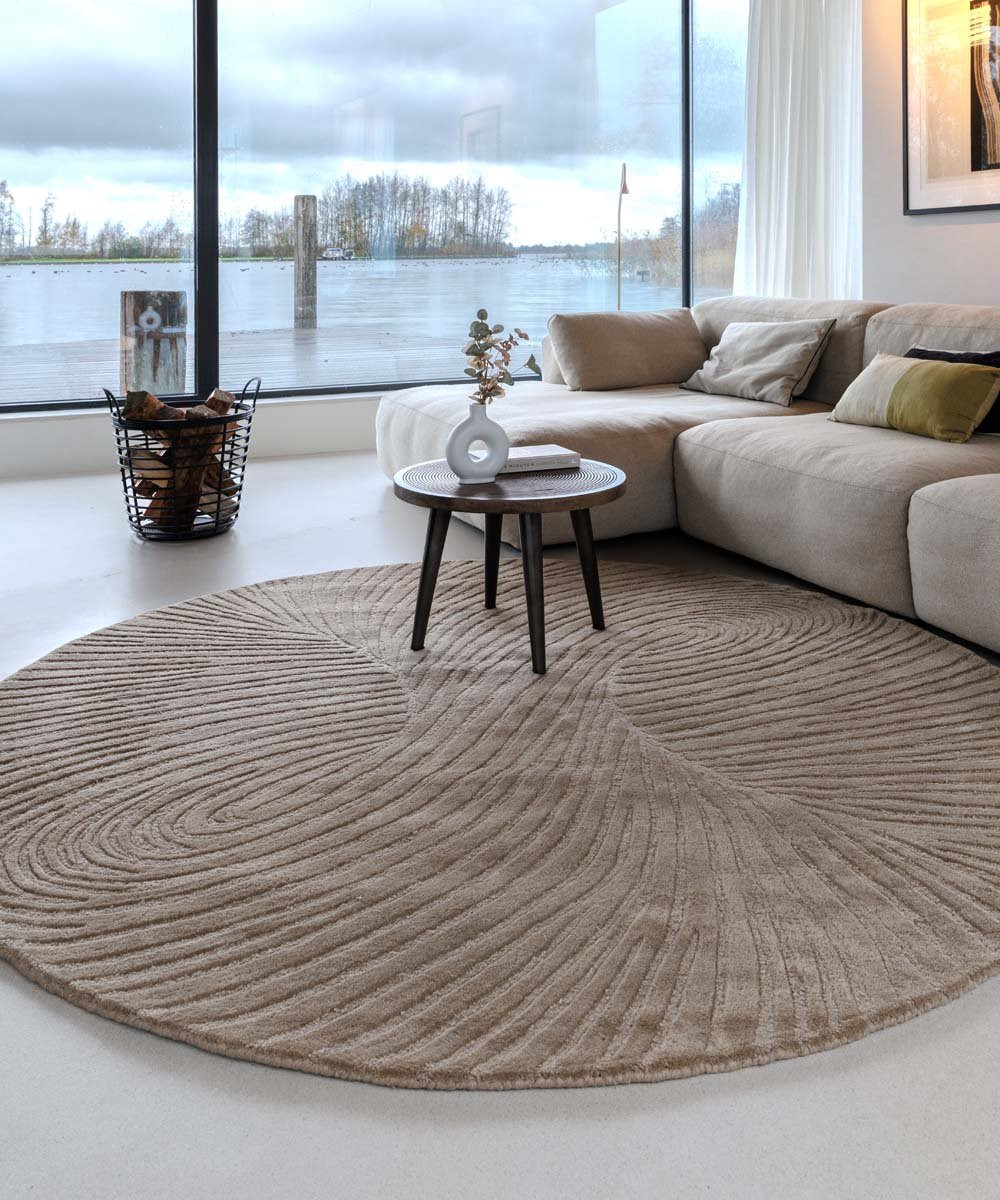 Rond design vloerkleed Balans Tree beige abstract Scandinavisch stijl wol