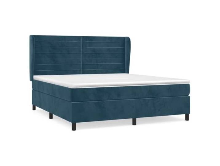 PUGYNBK Boxspringbett, Samt, Dunkelblau, 160 x 200 cm Verstellbares Kopfteil, Taschenfederkernmatratze, mittlere Härte, Lederschutz