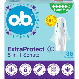 o.b. Tampons ExtraProtect 5-in-1 Schutz, Super Plus, sanftes Einführen, Viskose, 36 Stück