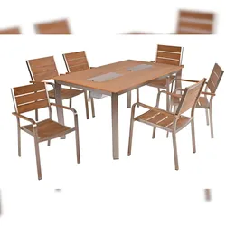 DELUKE Gartenmöbel Set FRANK 7-tlg. - Kunststoff, Braun | Gartenmöbel-Set Gartengarnitur Garten-Essgruppe mit Stapelstühlen und Esstisch