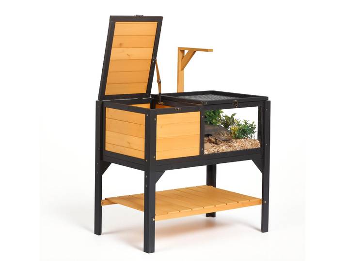 VEVOR - Maison pour tortues\, enclos pour reptiles\, cage de 840x510x770 mm\, pour tortues et reptiles\, en bois de pin\, avec 2 compartiments\, étagère\, support pour lampe\, couvercle rabattable et fenêtre de visualisation en acrylique