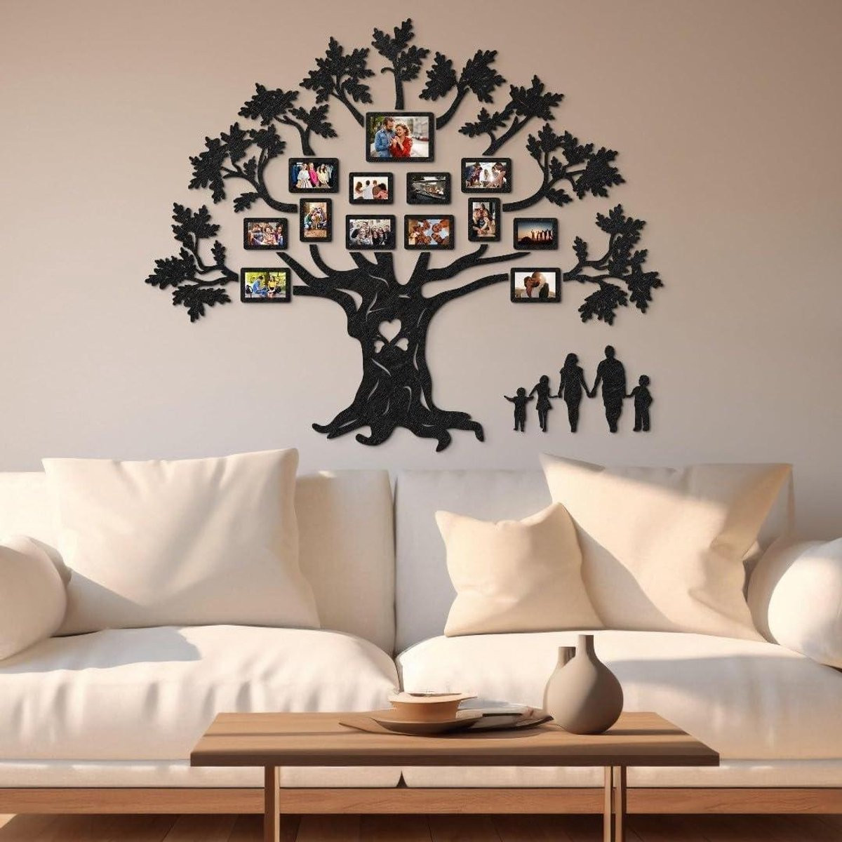 Stamboom Fotolijst Familiegalerij Muur Decoratie Natuurlijk Berkenhout 13 Lijsten Zwart