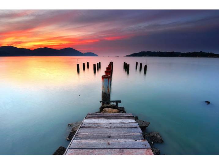Fototapete PAPERMOON PIER-SEE NATUR LANDSCHAFT MEER HOLZ STEG DÄMMERUNG DEKO , bunt, B:4m L:2,6m, Vlies, Tapeten, Fototapete