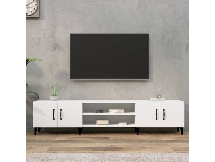 Meuble TV - AKOZON - 180x31 5x40 cm - Bois d'ingénierie - 4 compartiments - Design contemporain
