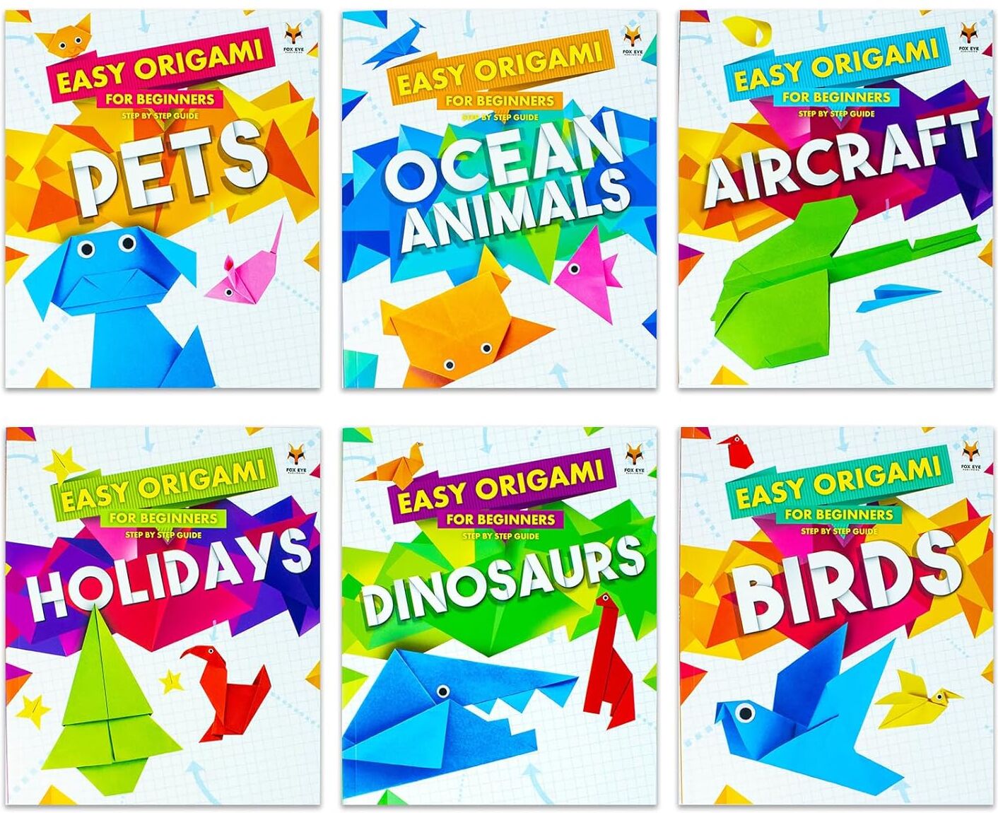 Fox Eye Publishing Step by Step Guide to Easy Origami for Beginners 8 Books Collection Set – Aircraft, Dinosaurs, Pets & Creative Paper Folding Books