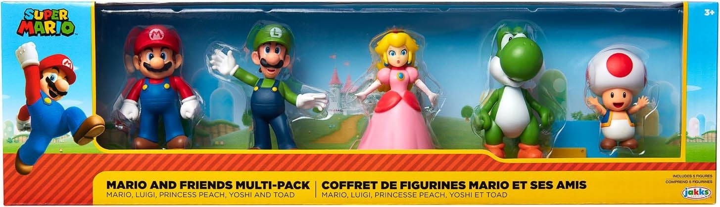 Super Mario figuurtjes set van 5, Mario en vrienden, 6,35 cm