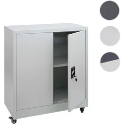 Aktenschrank HWC-O50, Büroschrank Stahlschrank mit Rollen, 2 Türen abschließbar, Stahl 98x80x40cm ~ hellgrau