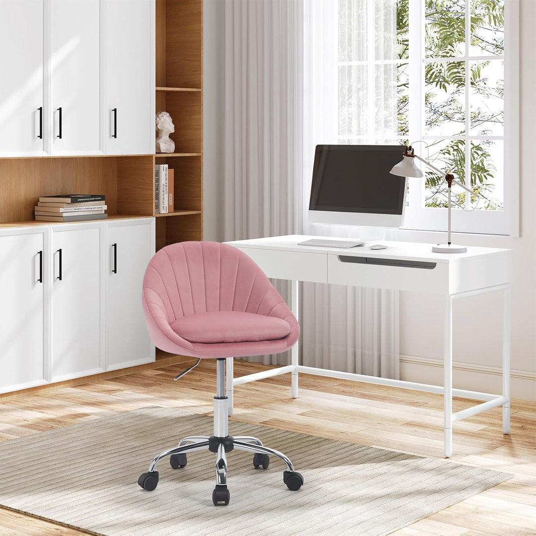 Metro Lane Chartrand Velvet Office Chair Pink 47.5cm W X 47.5cm D