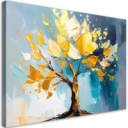 LEINWANDBILD Landschaft Goldener Baum Ölfarbe-Imitation 100x70cm