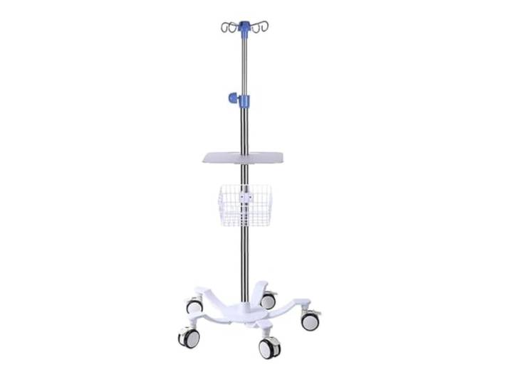 Höhenverstellbarer Infusionsständer aus Edelstahl Aufbewahrungskorb for Infusionspumpen-Tablett und Steckdosenleistenhalter, 5-Bein-Basis infusionsständer