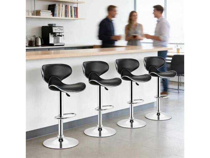 MIPAN. Lot de 4 Tabouret de Bar Papillon Moderne - Chaise de Bar de Cuisine - Hauteur réglable 85 -105 cm +Pivotant à 360 °- Noir