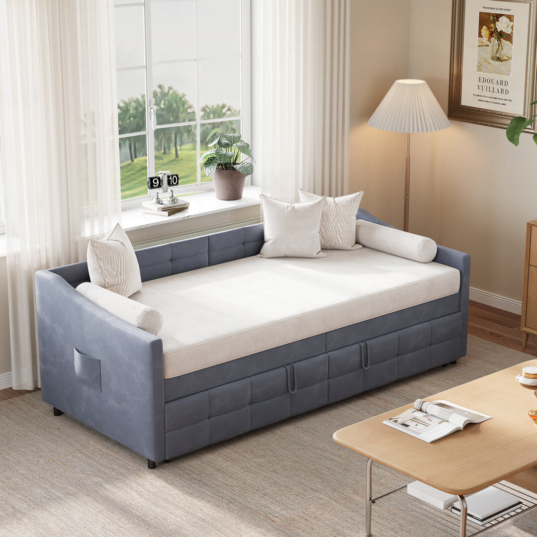 Ivy Bronx Upholstered Velvet Daybed Grey 75cm H X 100cm W X 215cm L
