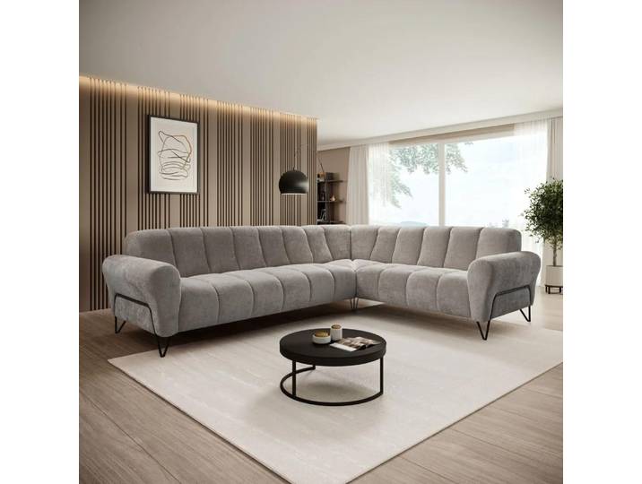 Beautysofa Ecksofa 295 cm, Moderne Couch, Sofa mit Schwarzen Metallbeinen- Seitenausführung: links, Polsterecke, VOLARE L - Form Kühles Beige Storm 09