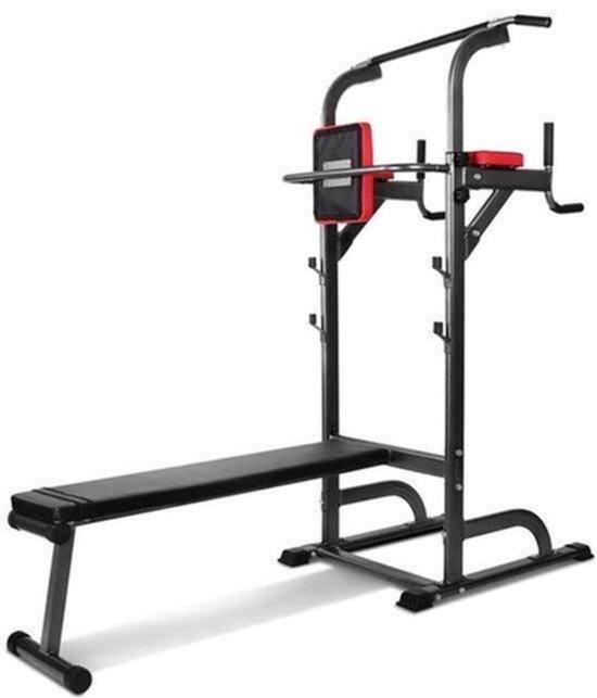 Klimmzugstange mit römischem Stuhl - Schwarz/Rot - Maximale Belastung: 150 Kilogramm - Legierter Stahl - Fitnessgerät - Kraftstation