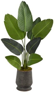 Nearly Natural "50"" Travelers Palm Artificial Tree in Ribbed Metal Planter"