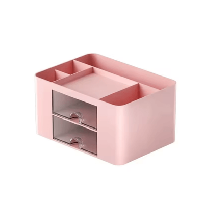 Drawer Type Stationery Storage Box With Multiple Compartments And Dust Protection pink