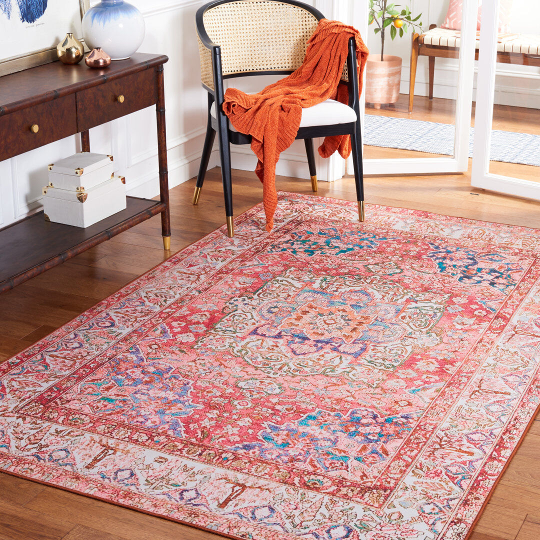 Marlow Home Co. Tucson Oasis Washable Rug Non-Slip Area Rug in Pink & Beige Pink;Beige Rectangle 152 x 244 cm