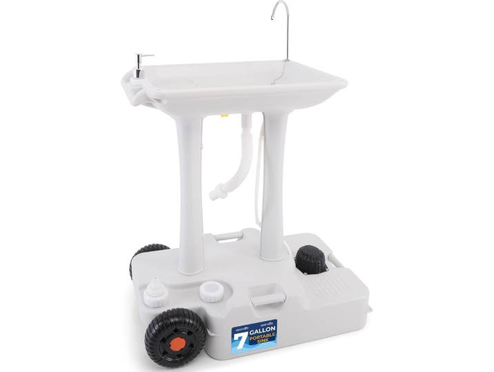 SereneLife Camping Lavabo\, Réservoir d'eau- 30L\, Sink\, Lave-mains mobile- avec pompe à pied\, Évier extérieur- Porte-serviettes inclus