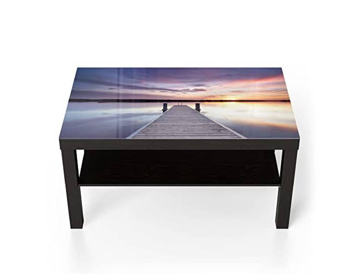 DEQORI Glastisch schwarz groß 90x50 cm Motiv Verlassener Holzsteg ausgefallener Beistelltisch aus Glas Hochglanz Couchtisch fürs Wohnzimmer moderner Couch Tisch mit Design